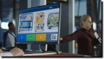 Sicurezza, postazione dello scanner raggi-x per controllo pacchi