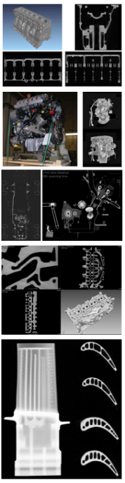 Varie immagini Tomografiche di componenti Immagini tomografiche computerizzata industriale, blocco motore e paletta di turbina