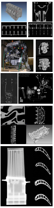 Immagini di varie tipologie effettuate con tecnica Tomografica Immagini tomografiche computerizzata industriale, blocco motore e paletta di turbina