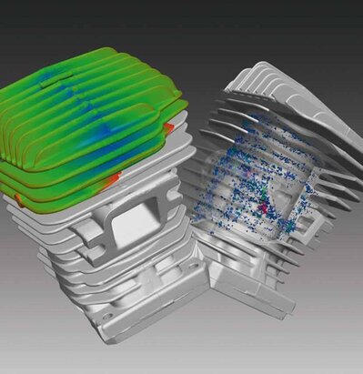 Immagine con porosità e scostamento di teste motore per moto