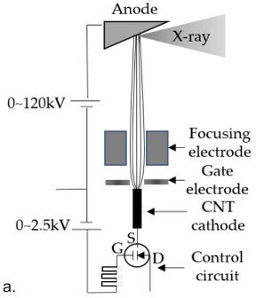 Schema di array di un generatore di raggi-X CNT