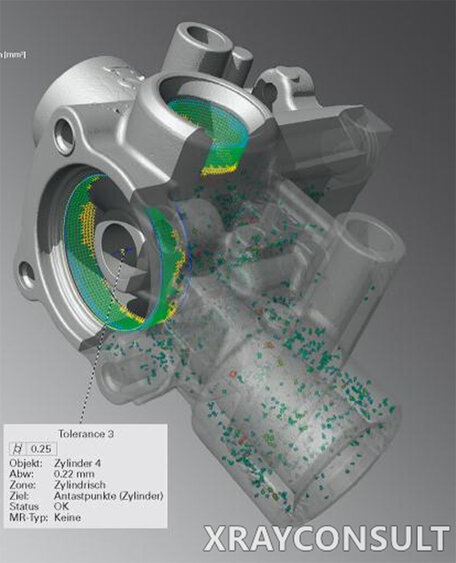 Tomografia - Immagine con porosità e scostamento di componente automotive