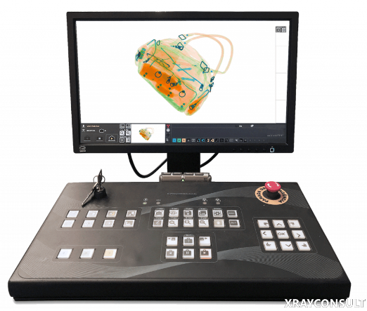 Sicurezza, postazione con 2 monitor dello scanner raggi-x per controllo bagagli Sicurezza, postazione con 2 monitor dello scanner raggi-x per controllo pacchi