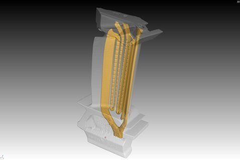 TC su blade - Visione interna dei canali di raffreddamento di una paletta