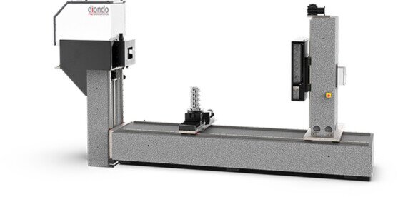 Vista del sistema Diondo d7, il tomografo CT industriale di Xrayconsult con Linac 9 MeV per ispezioni su materiali ad altissima densità, come grandi pezzi in acciaio e titanio.