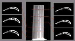 Sezione tomografia computerizzata industriale su pala per turbina